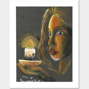 lady in the candle light limited palette acrylic painting Posters and Art